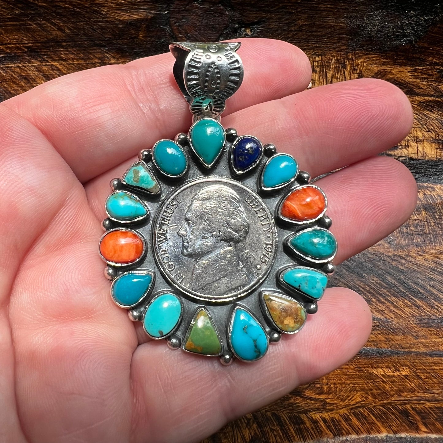 Multi-Stone Coin Cluster Sterling Silver Pendant