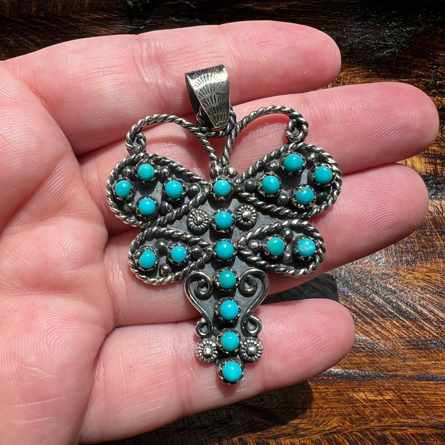 Kingman Turquoise Dragonfly Pendant in Sterling Silver
