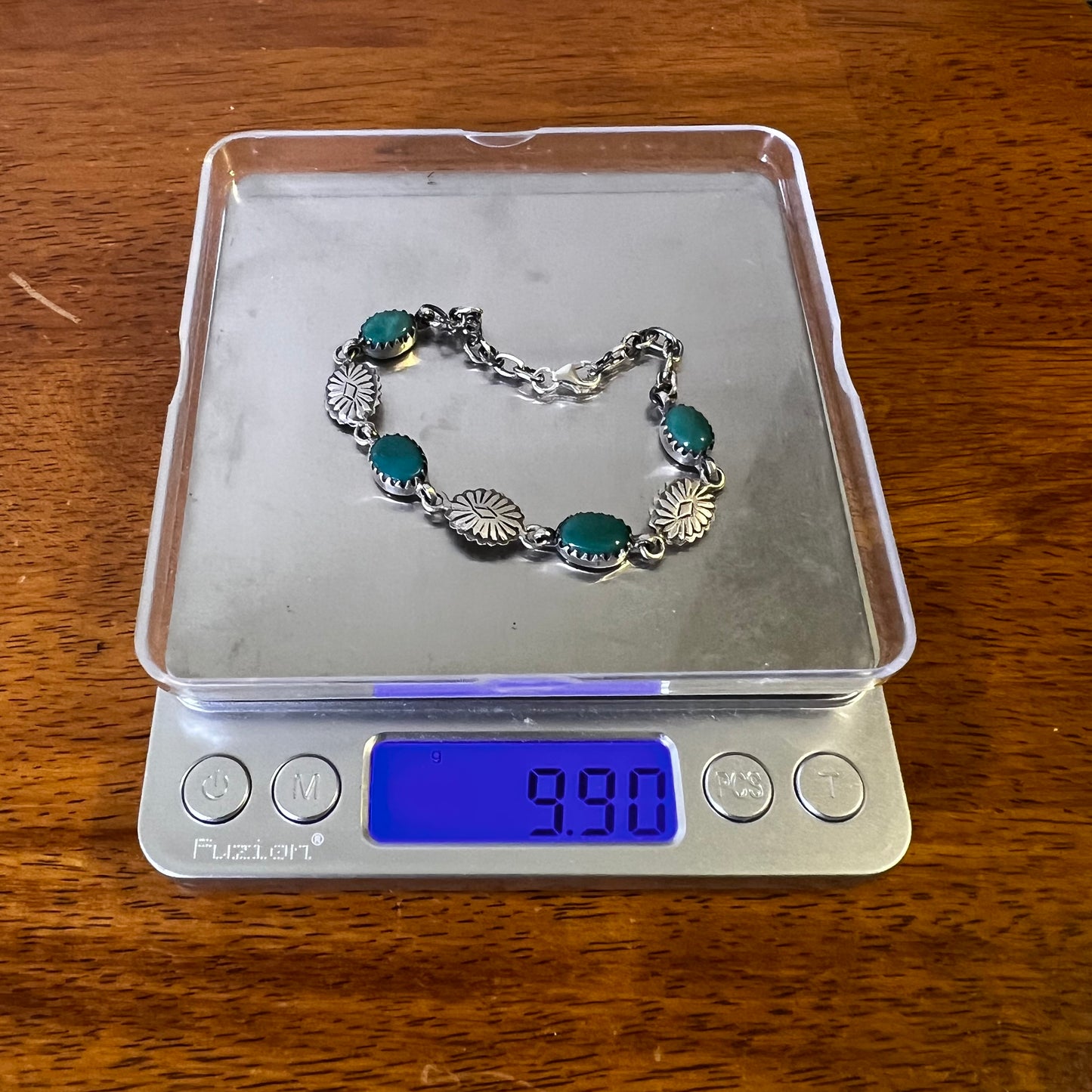 Kingman Turquoise Concho Link Bracelet Sterling Silver Size 7.25