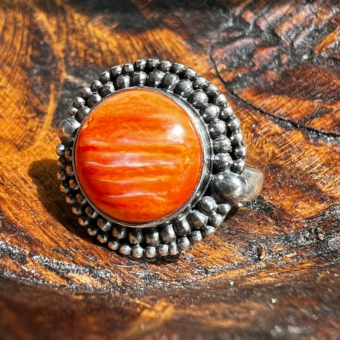 Sterling Silver Orange Spiny Oyster Ring Size 6.75