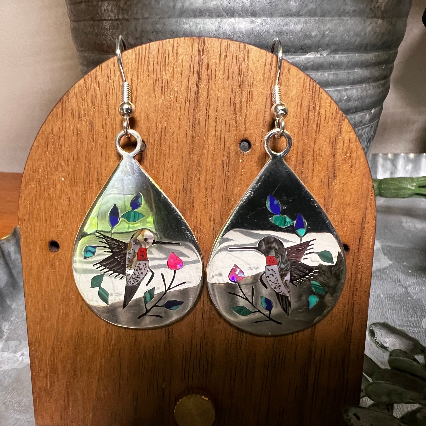 Raymond Boyd Sterling Silver Hummingbird Inlay Earrings