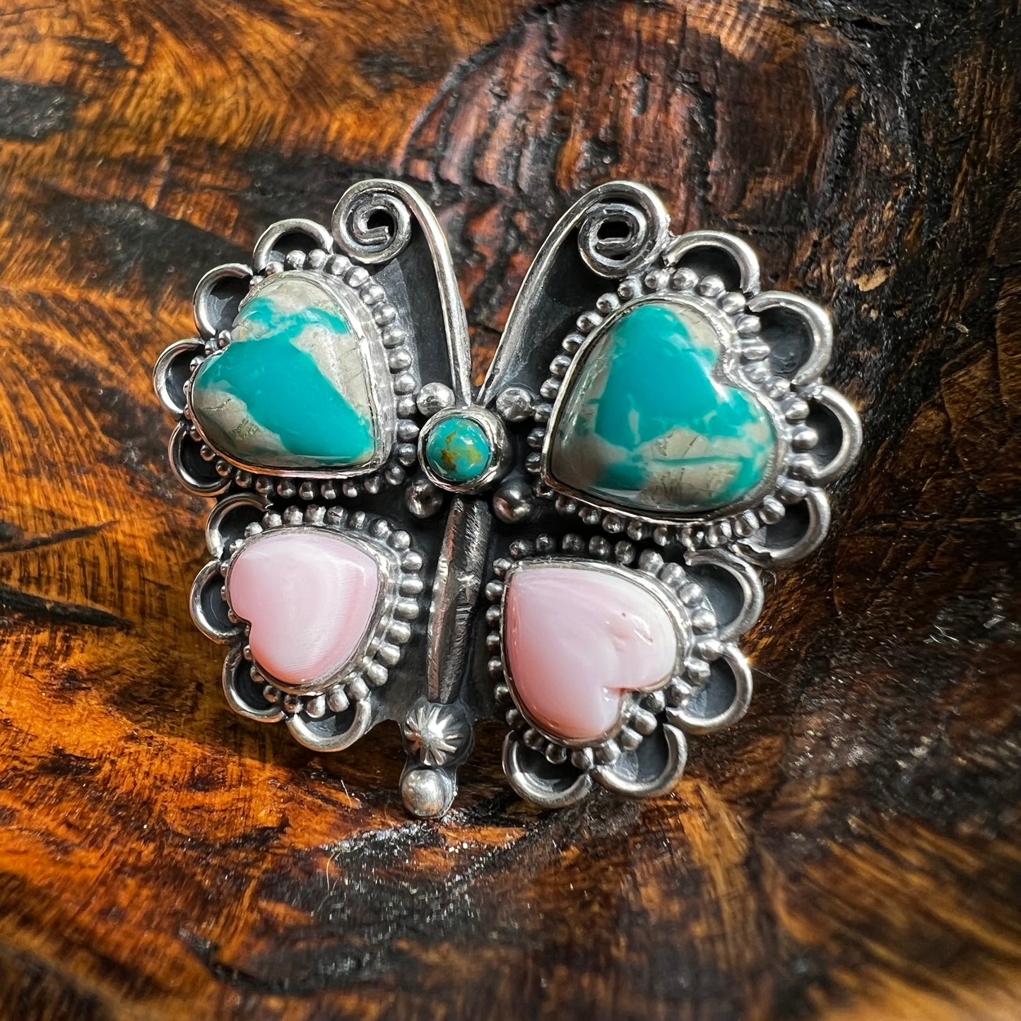 Ribbon Turquoise & Queen Conch Butterfly Statement Ring