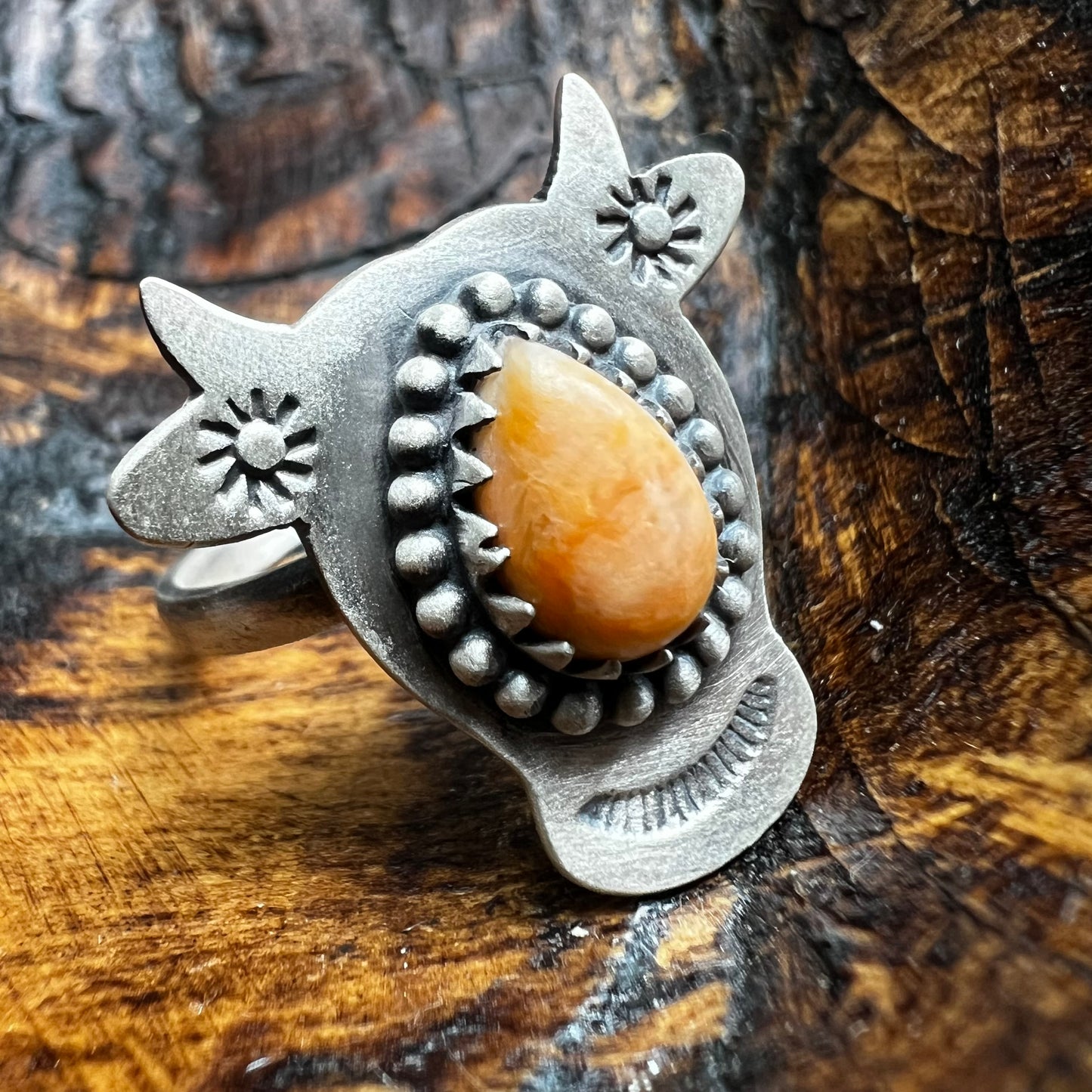 Sterling Silver Spiny Oyster Cow Ring | Adjustable Southwestern Statement Ring