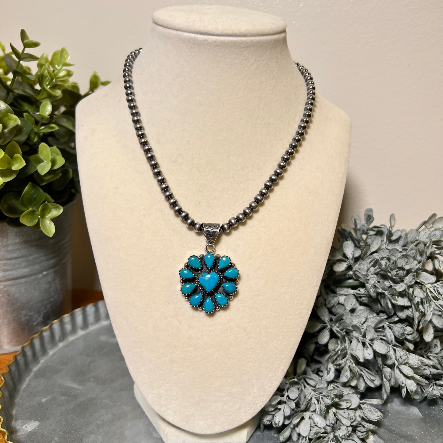 Kingman Turquoise Heart Cluster Pendant | Sterling Silver Statement