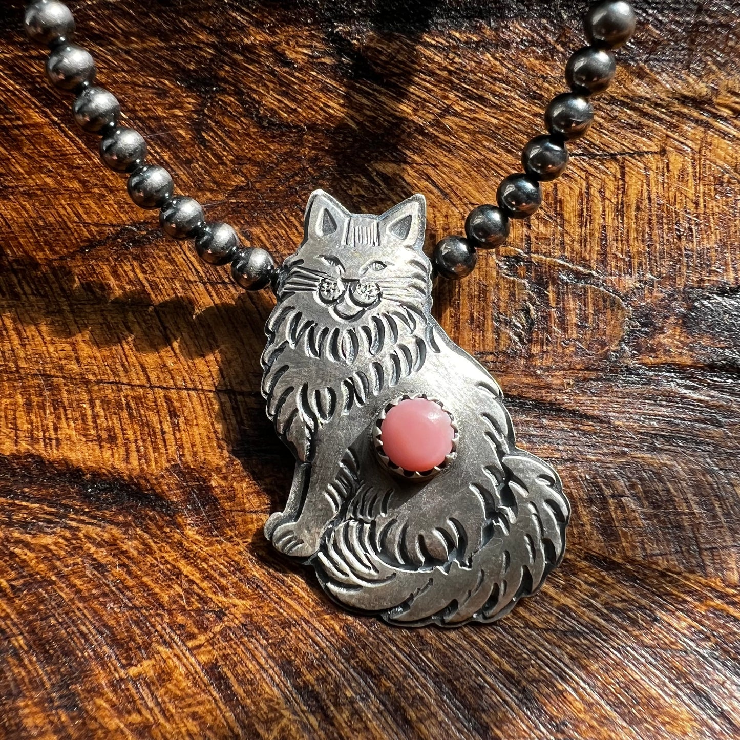 Sterling Silver Queen Conch Long Hair Cat Pendant