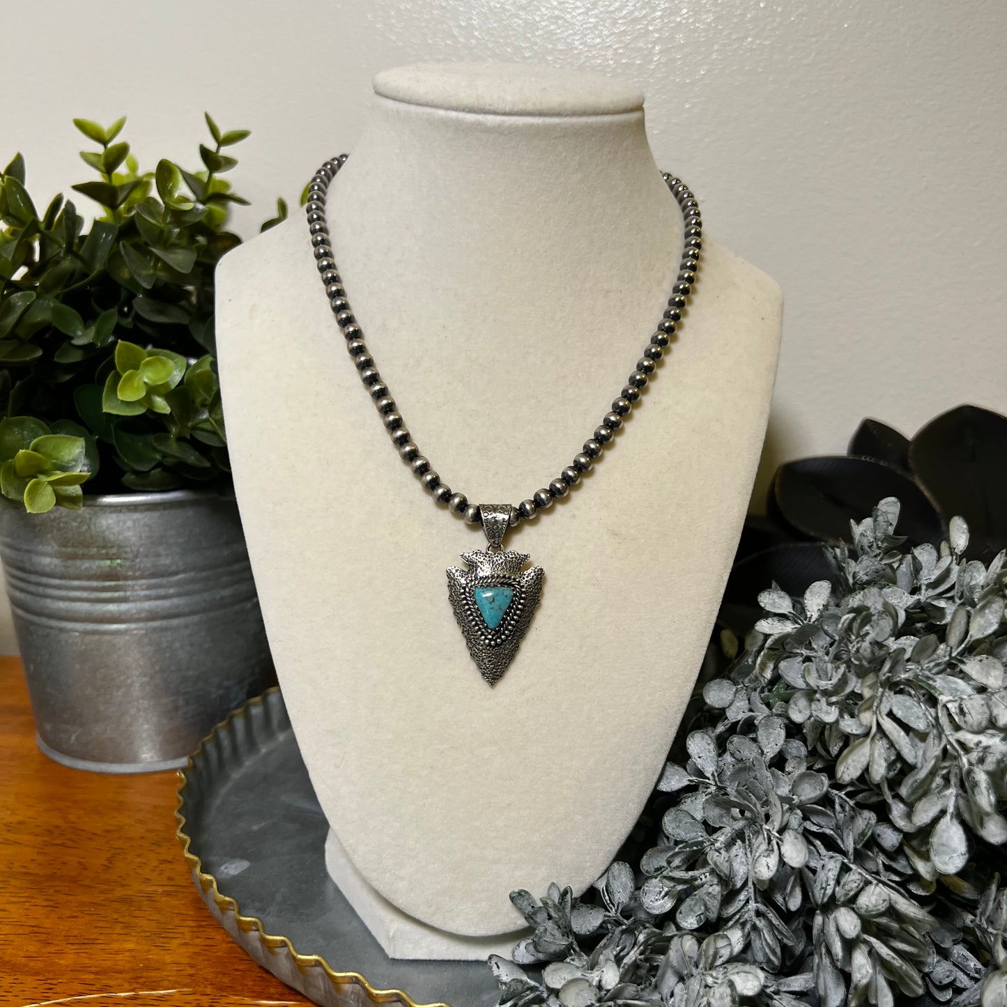 Kingman Turquoise Arrowhead Sterling Silver Pendant