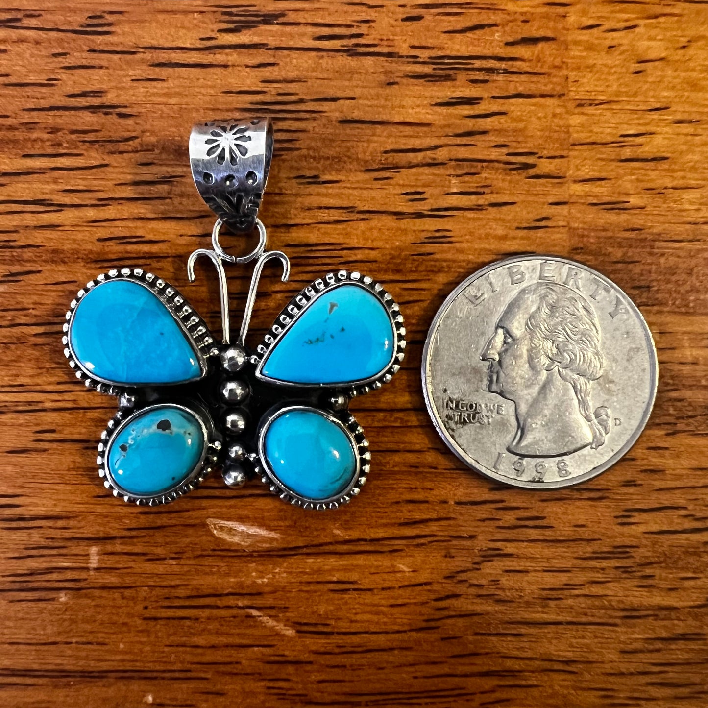 Sterling Silver Kingman Turquoise Butterfly Pendant