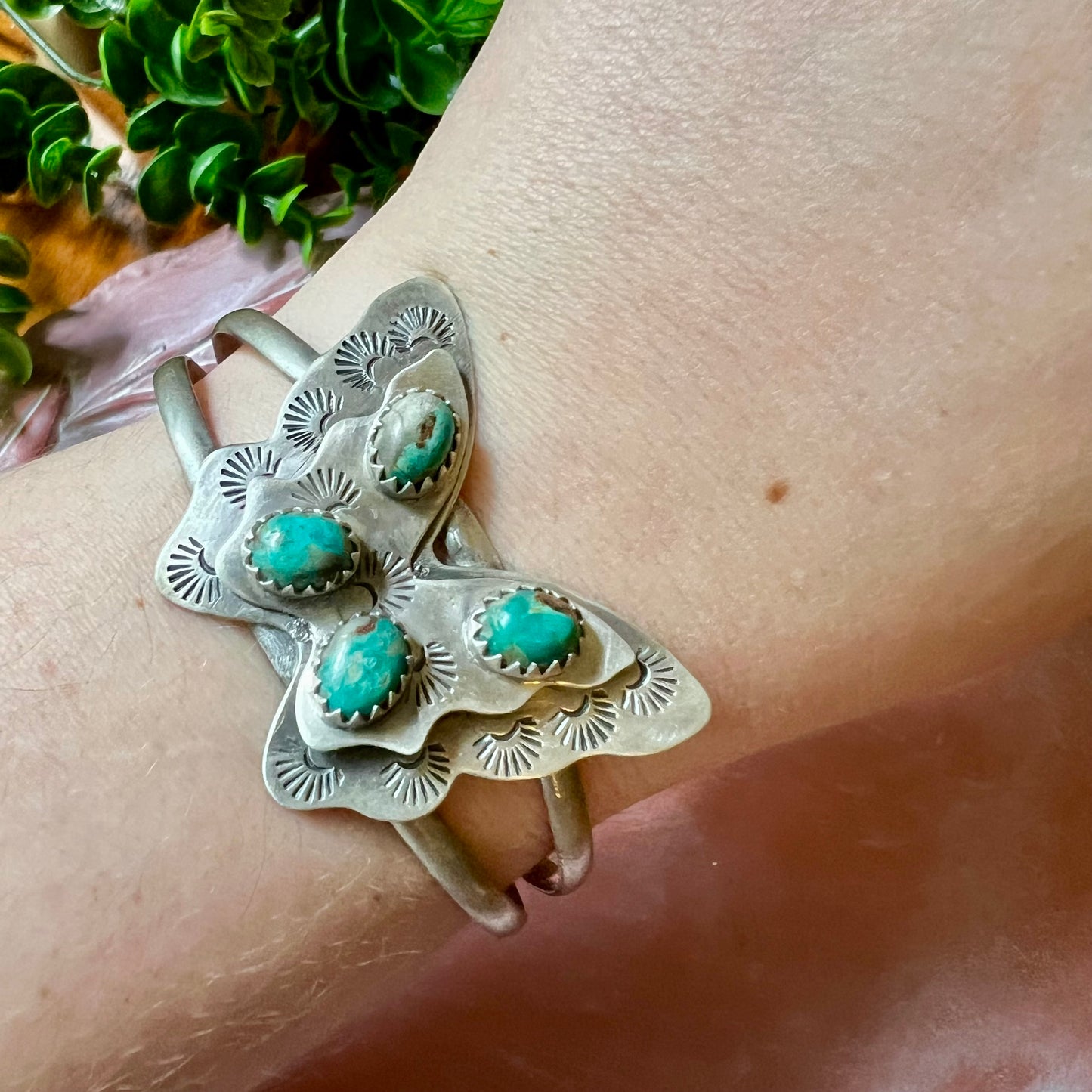 Fox Turquoise Butterfly Sterling Silver Cuff Bracelet