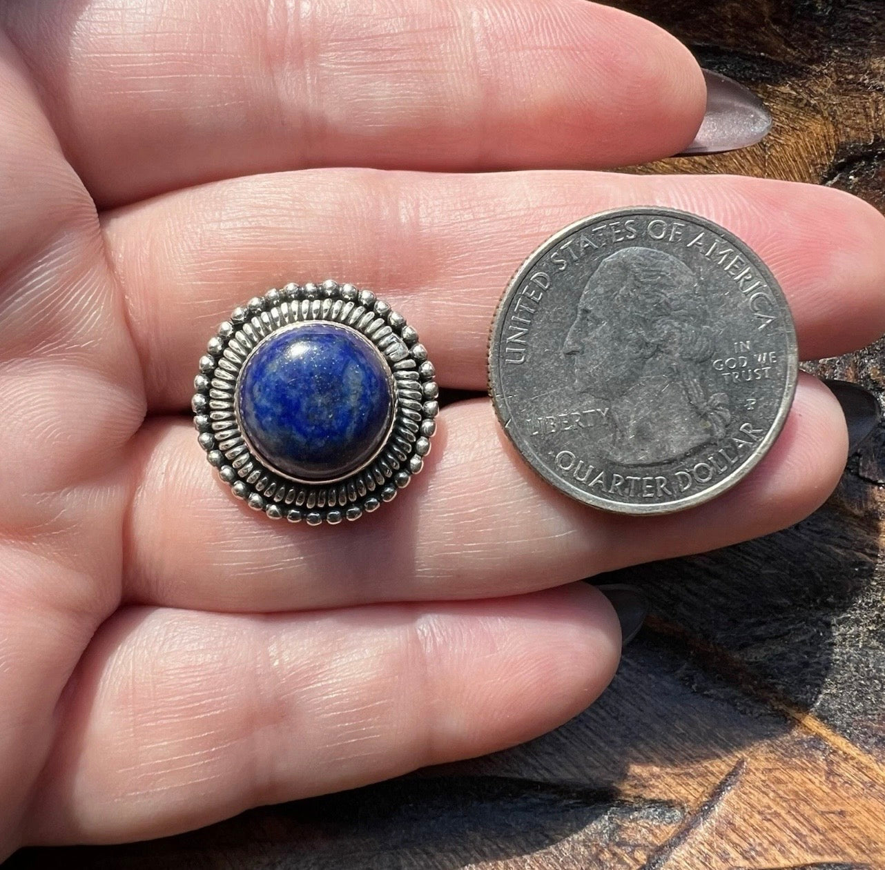 Lapis Lazuli Statement Ring – Sterling Silver Size 8.25