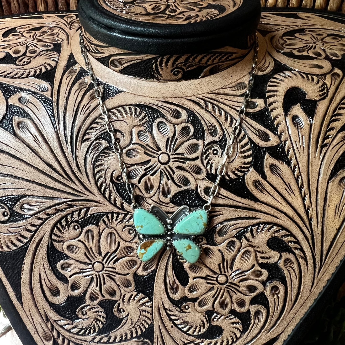Kingman Turquoise Butterfly Necklace – Sterling Silver Paperclip Chain