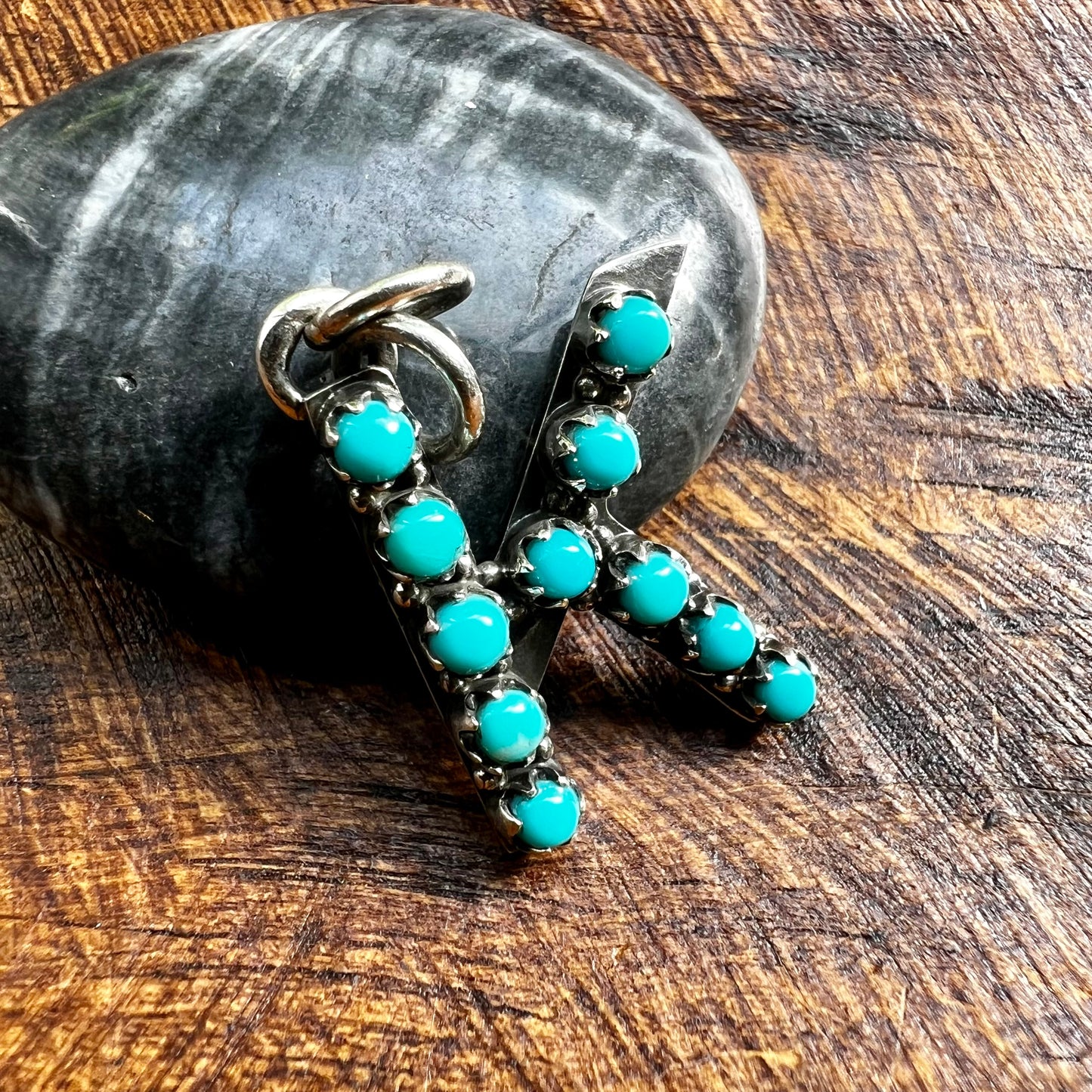 Kingman Turquoise Initial K Sterling Silver Pendant