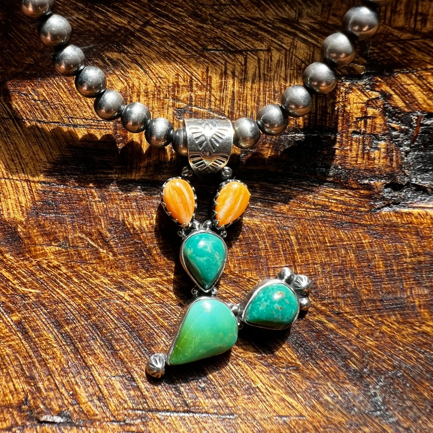 Kingman Turquoise & Spiny Oyster Cactus Pendant in Sterling Silver