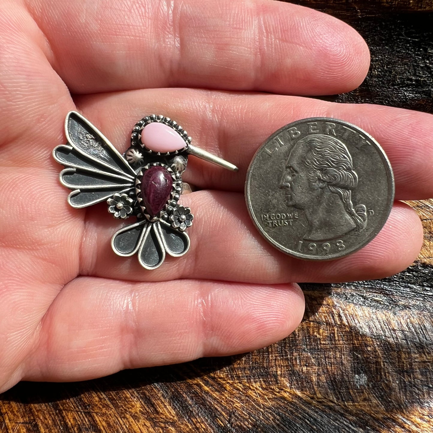 Sterling Silver Queen Conch & Purple Spiny Oyster Hummingbird Ring