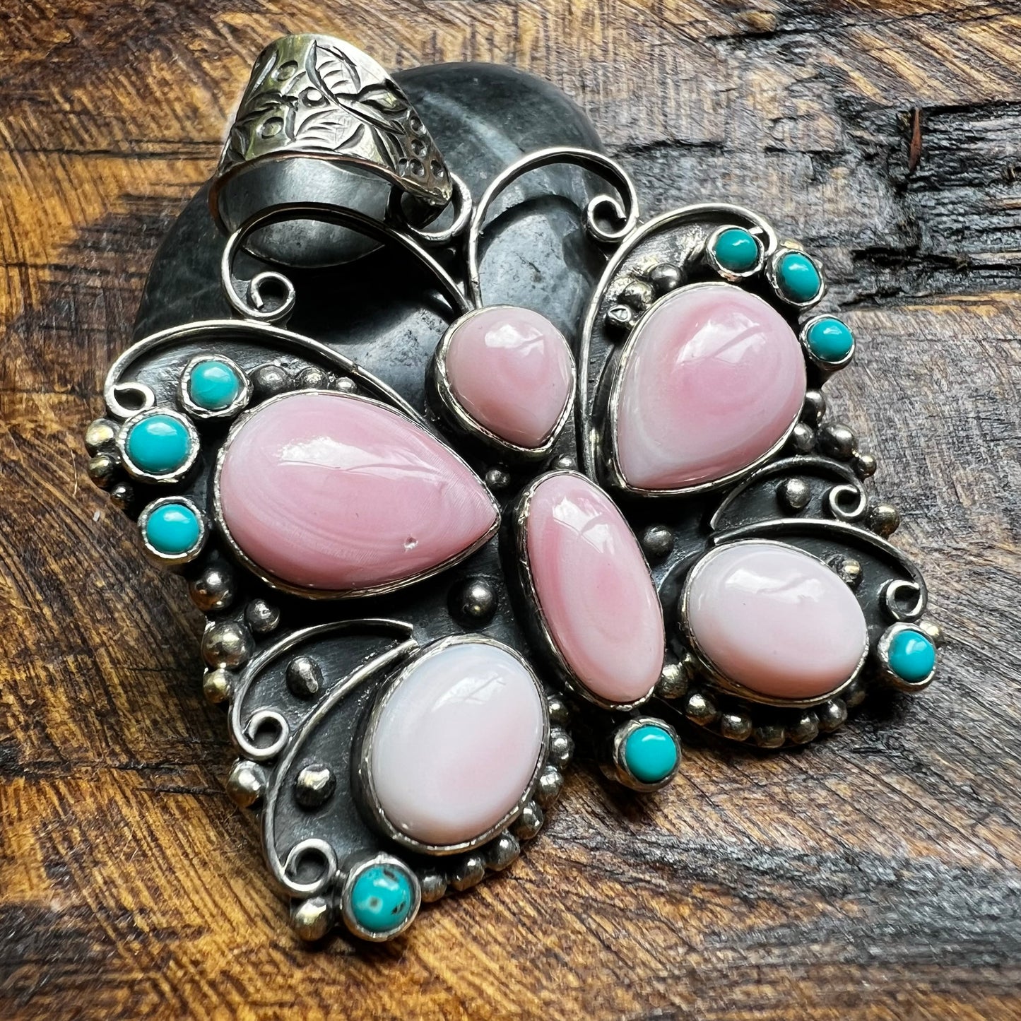 Sterling Silver Queen Conch & Kingman Turquoise Butterfly Pendant