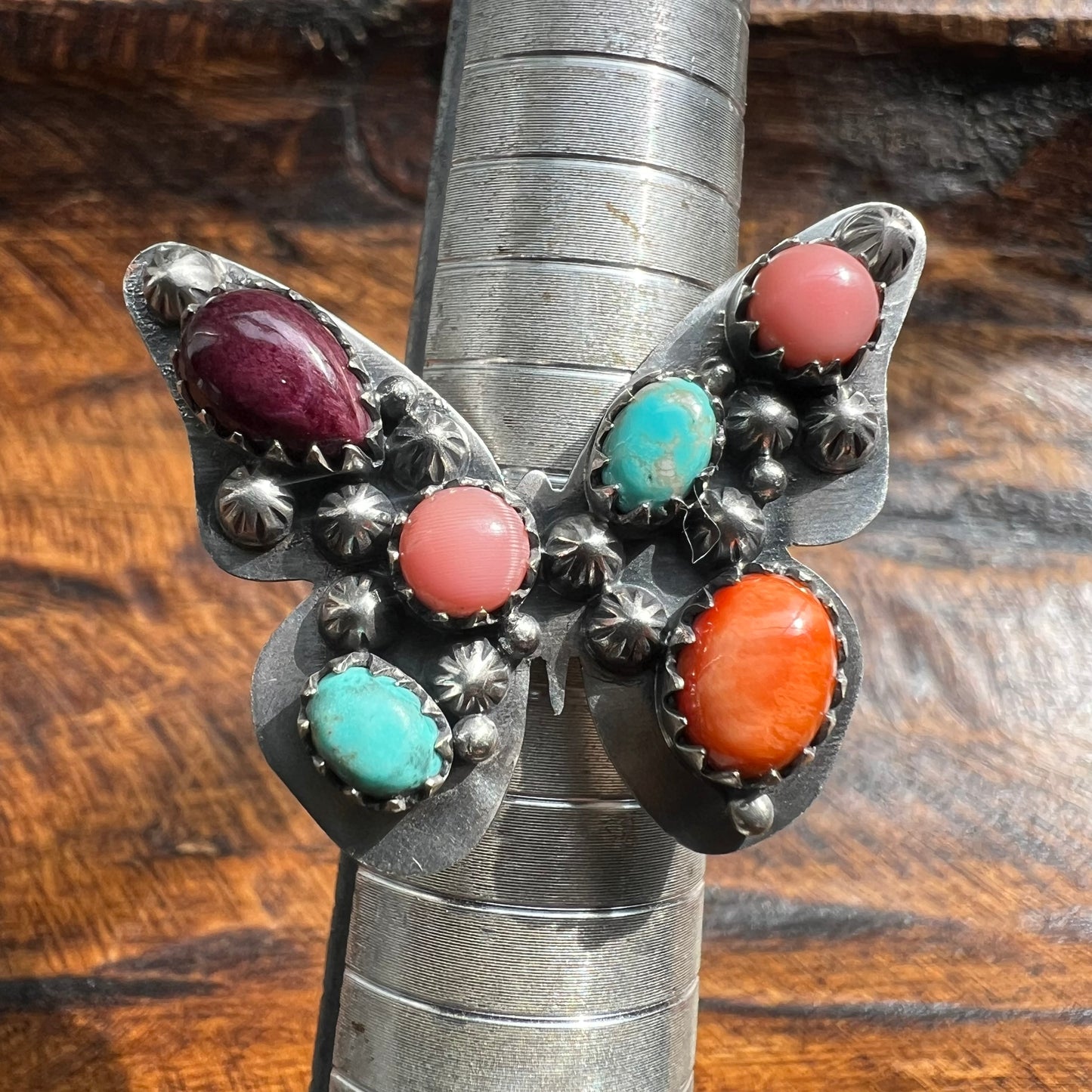 Sterling Silver Multi Stone Butterfly Ring Size 8 (Adjustable)