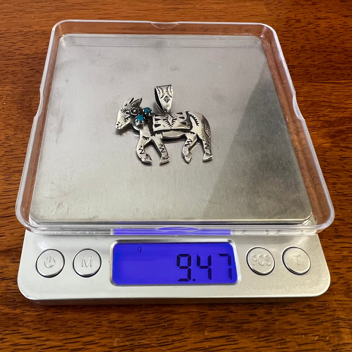 Handmade Sterling Silver Kingman Turquoise Donkey Pendant
