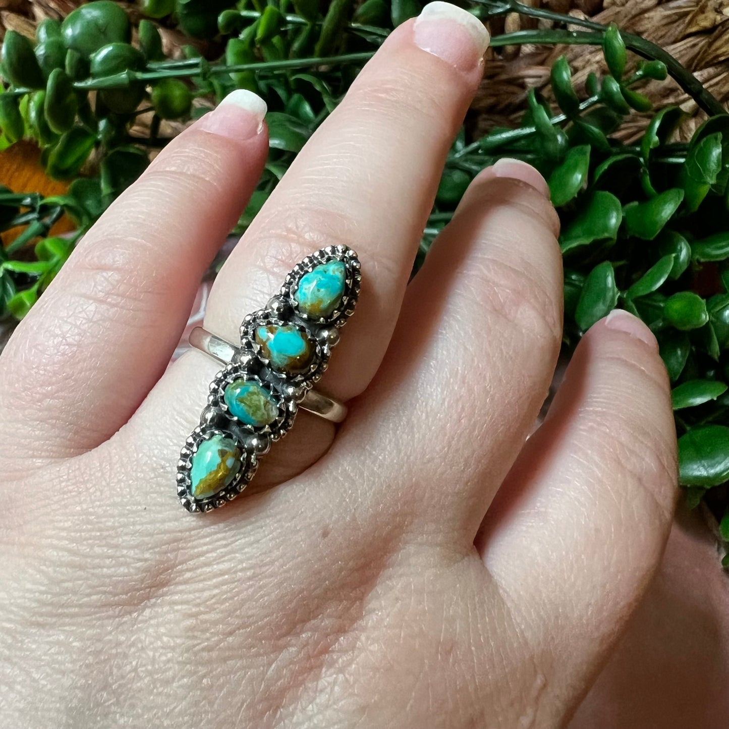 Sterling Silver Kingman Turquoise Dainty Crawler Ring Adjustable Size 8