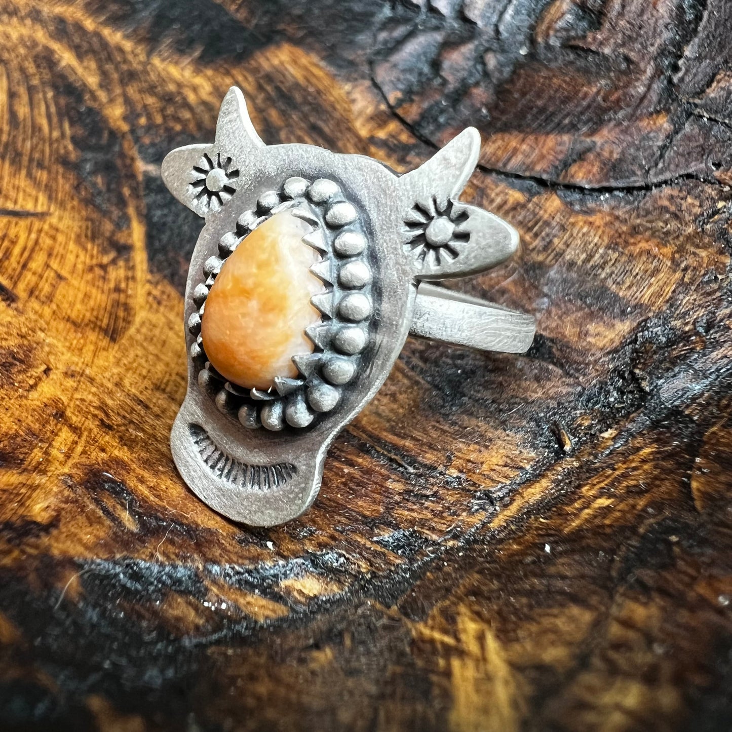Sterling Silver Spiny Oyster Cow Ring | Adjustable Southwestern Statement Ring