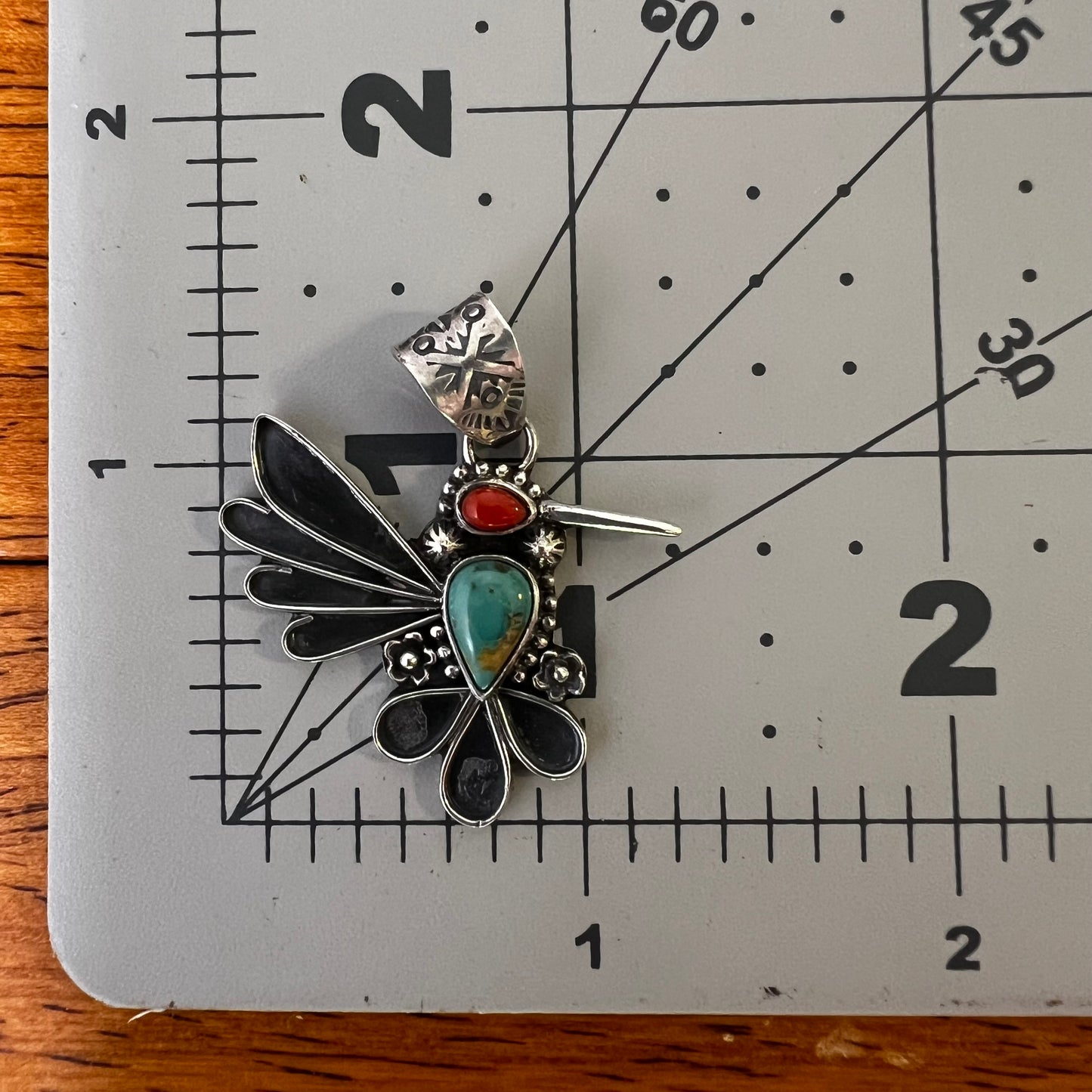 Kingman Turquoise & Italian Red Coral Hummingbird Pendant