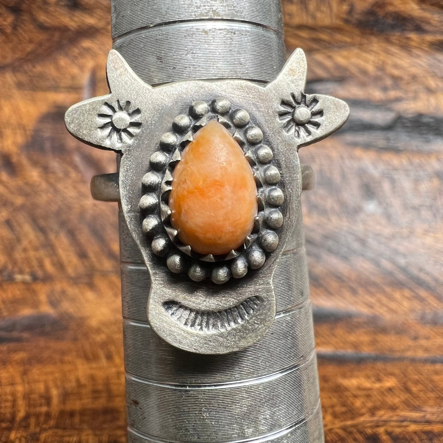 Sterling Silver Spiny Oyster Cow Ring | Adjustable Southwestern Statement Ring