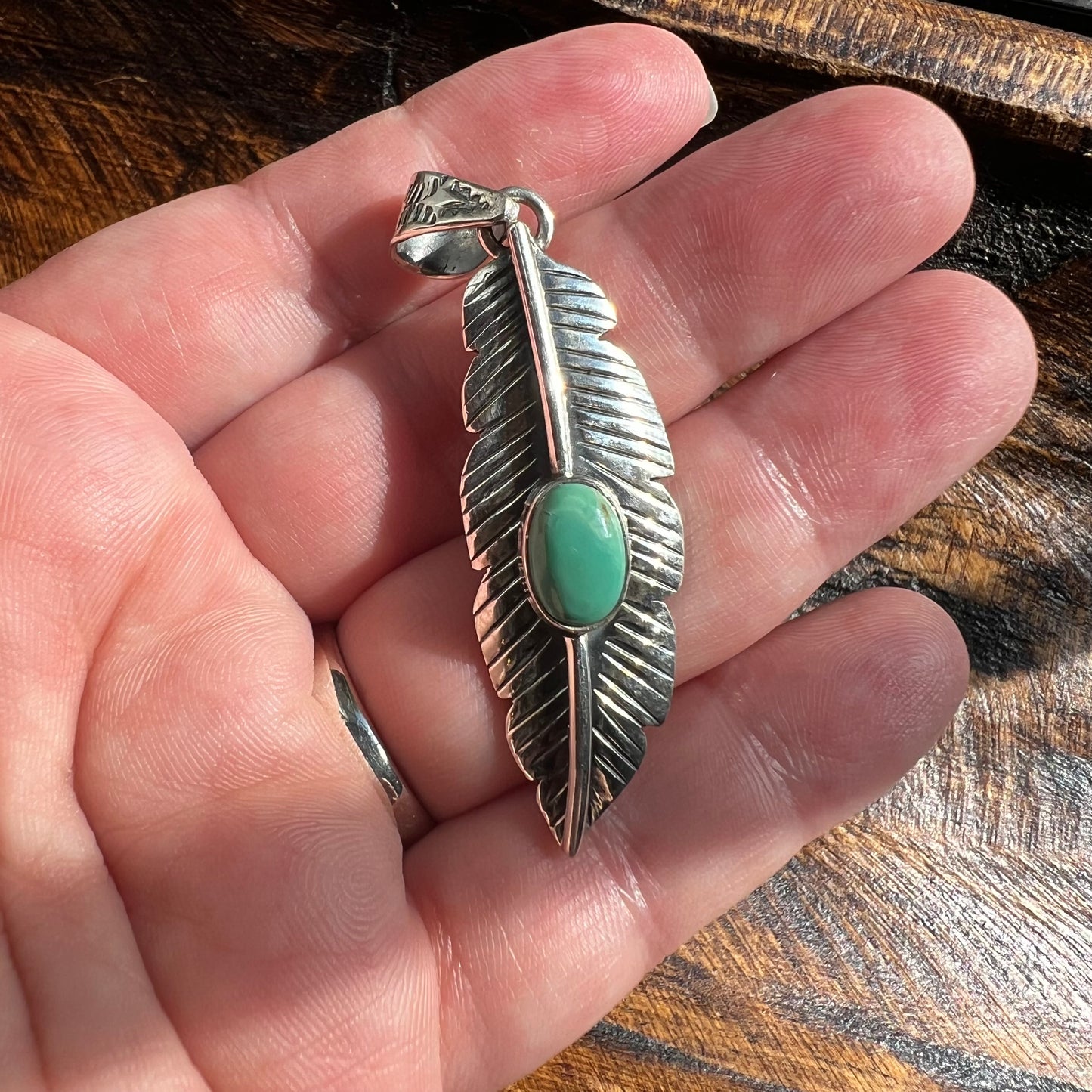 Sterling Silver | Kingman Turquoise Feather Pendant