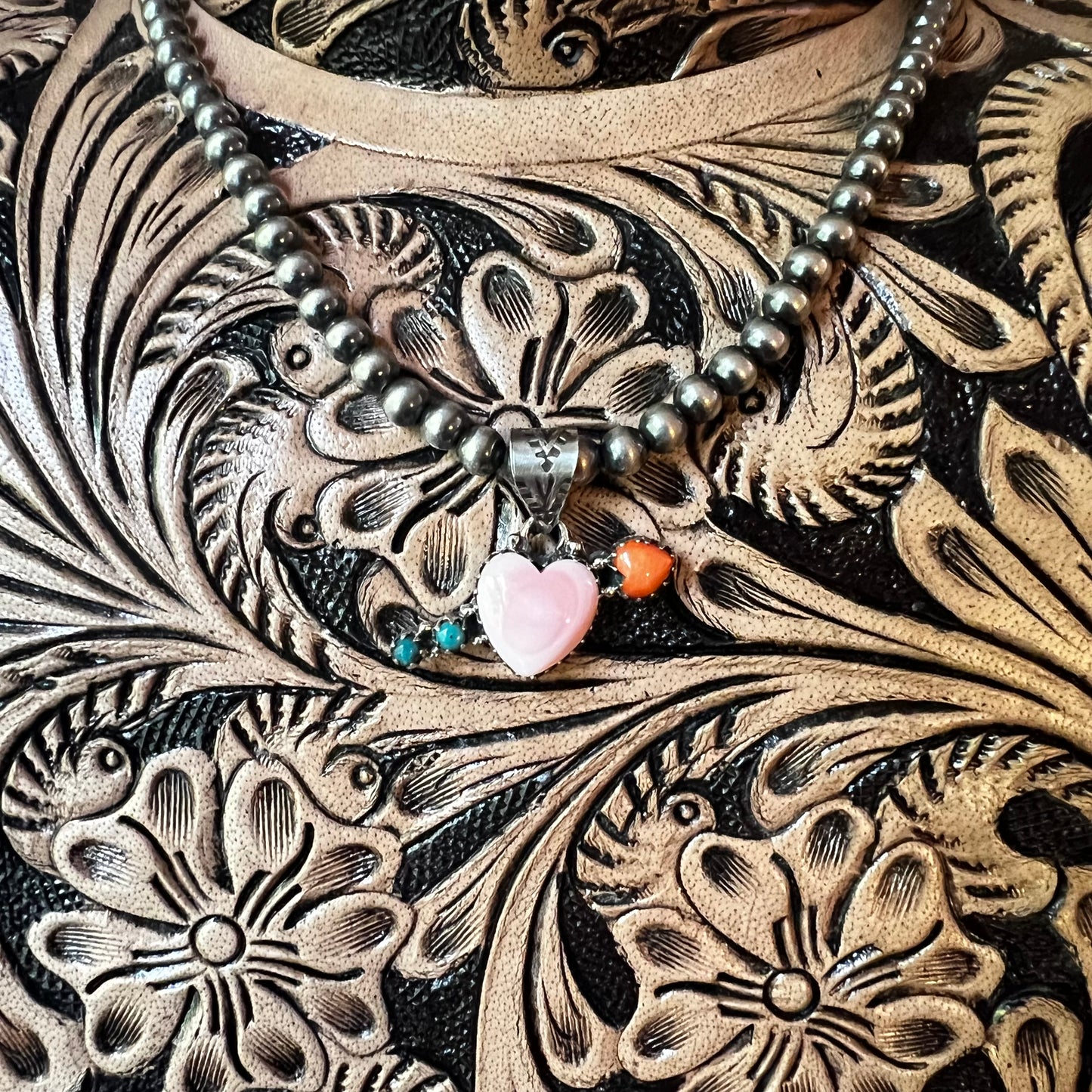 Sterling Silver Pink Conch Heart Arrow Pendant