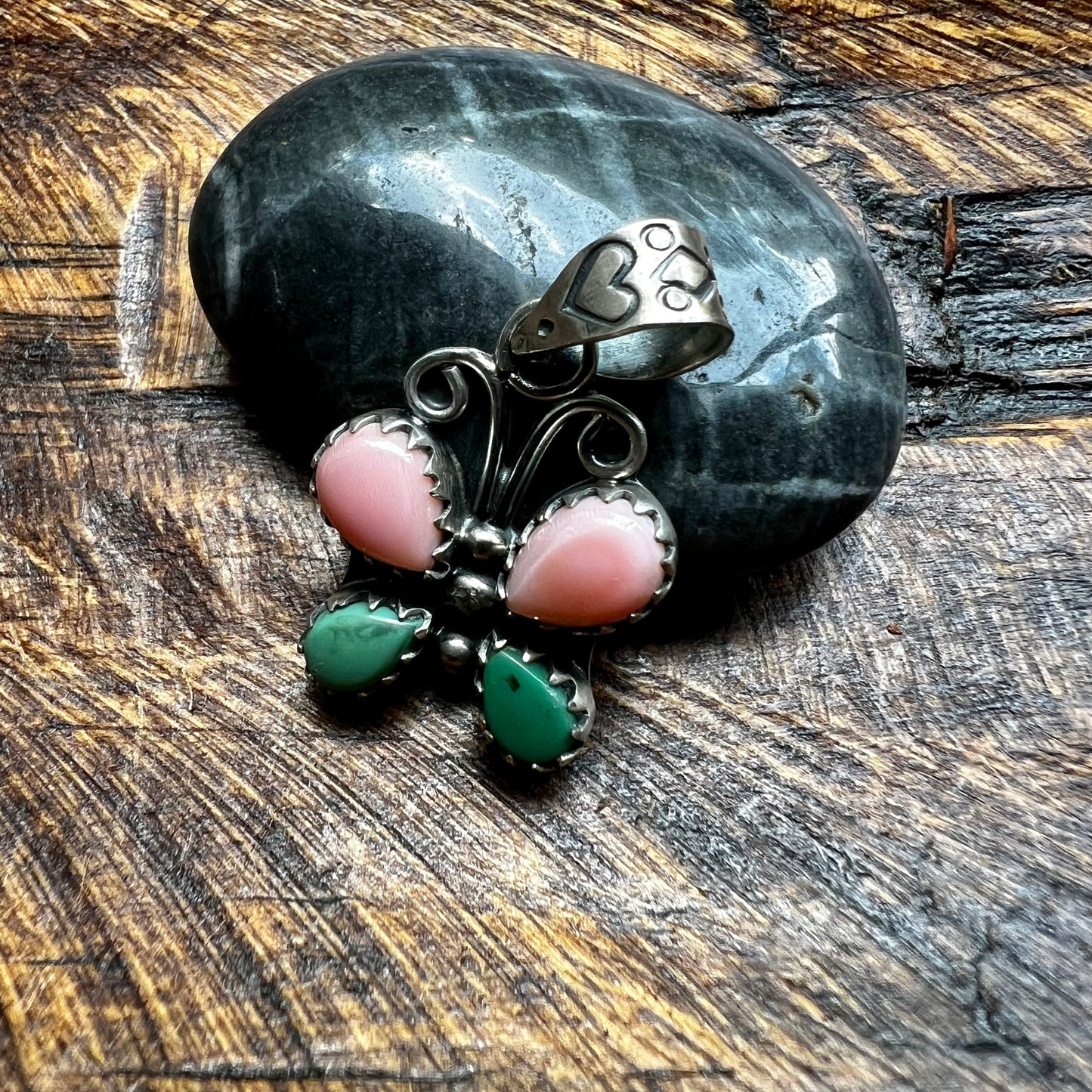 Sterling Silver Queen Conch & Turquoise Butterfly Pendant