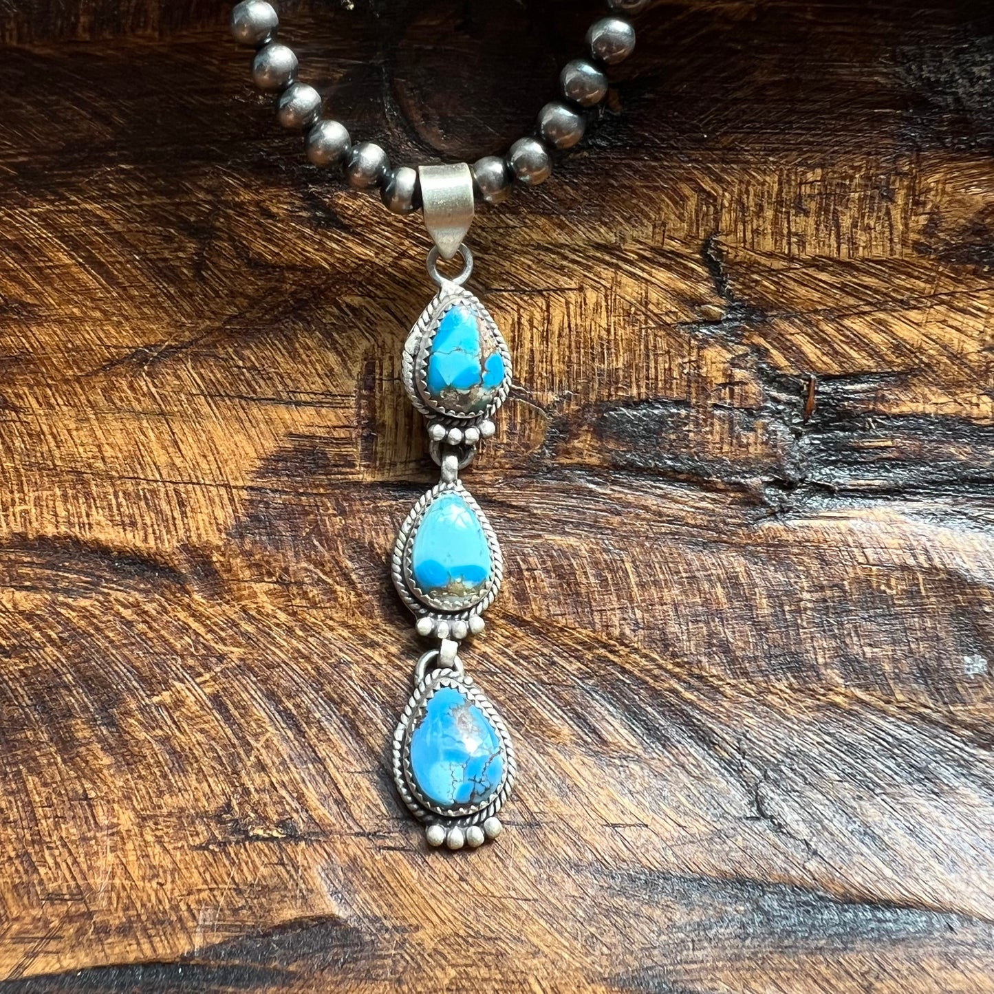 Sterling Silver Golden Hills Turquoise Triple Drop Pendant