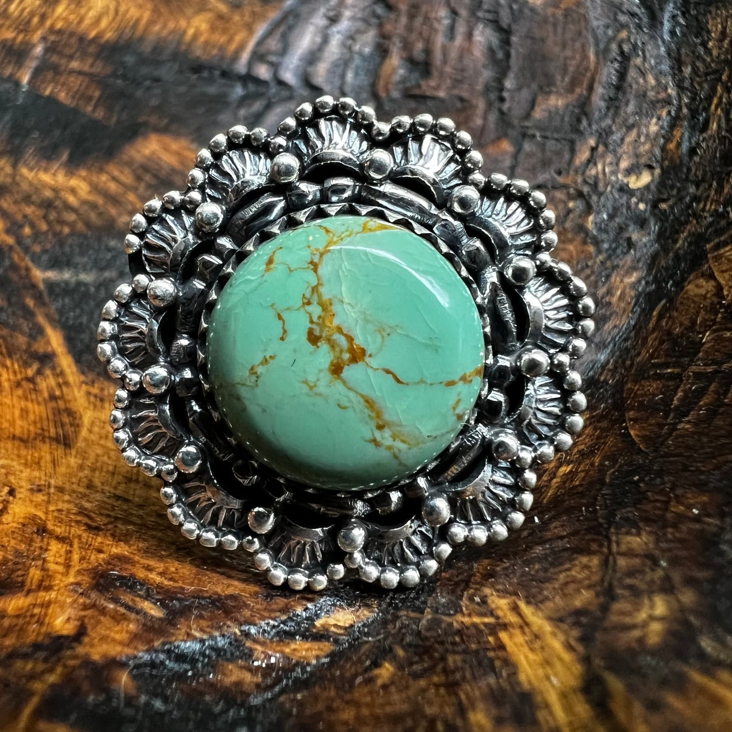 Sterling Kingman Turquoise Statement Ring Size 9  Southwestern