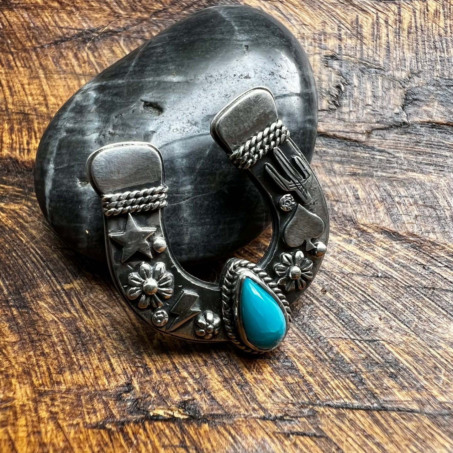 Sterling Silver & Kingman Turquoise Horseshoe Pendant