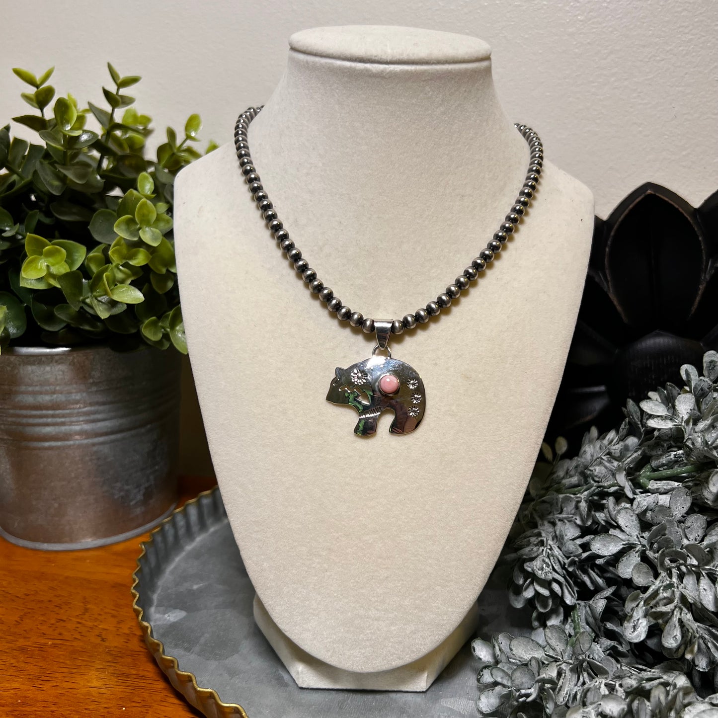 Queen Conch Bear Pendant – Sterling Silver Southwestern Bear Pendant