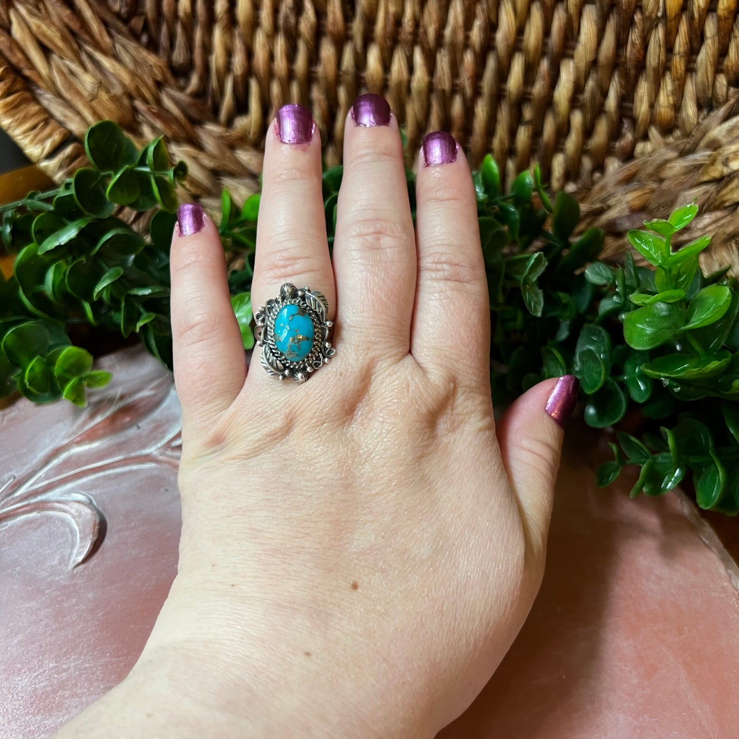 Kingman Turquoise Sterling Silver Statement Ring – Size 8