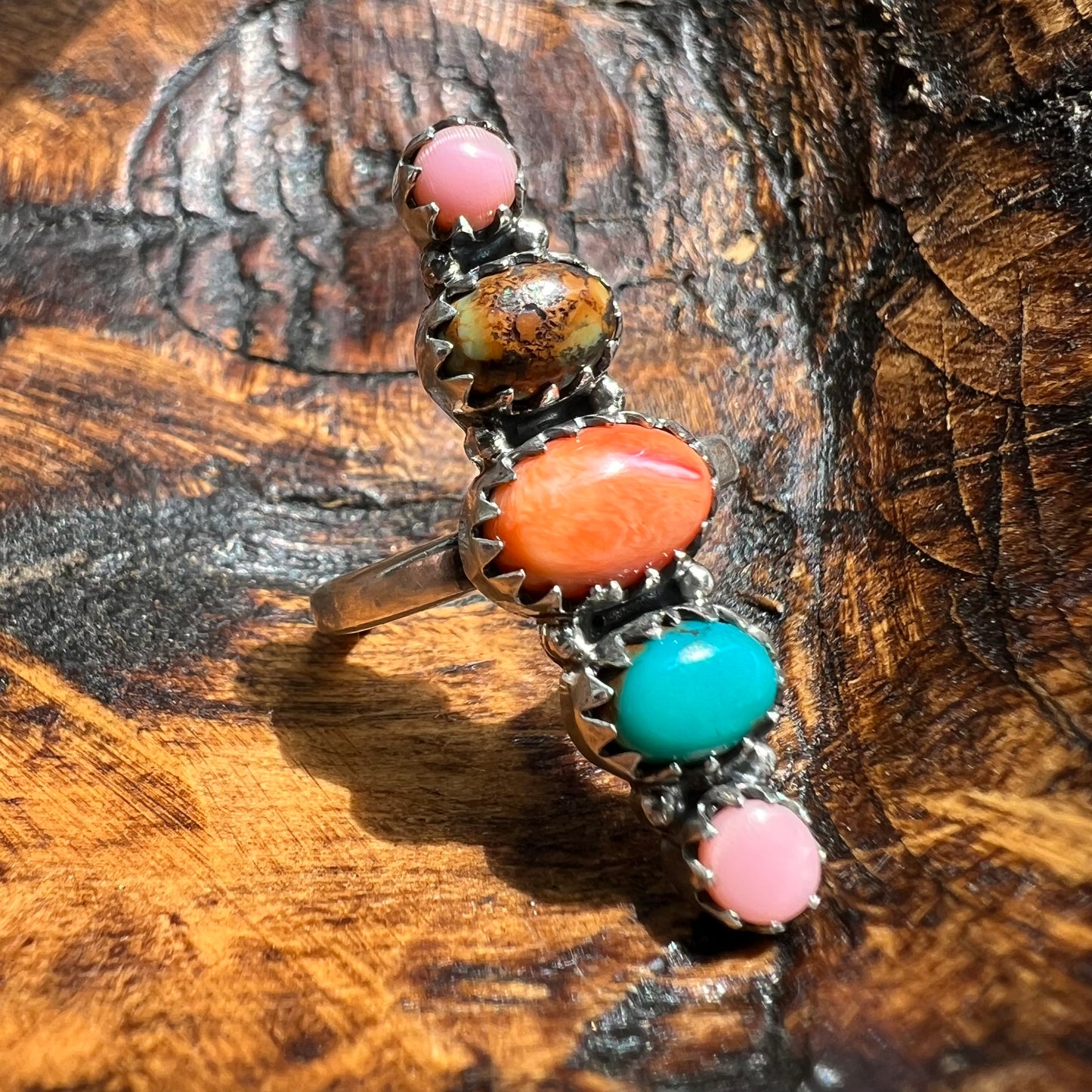 Sterling Silver Spiny Oyster Kingman Turquoise Queen Conch Adjustable Ring