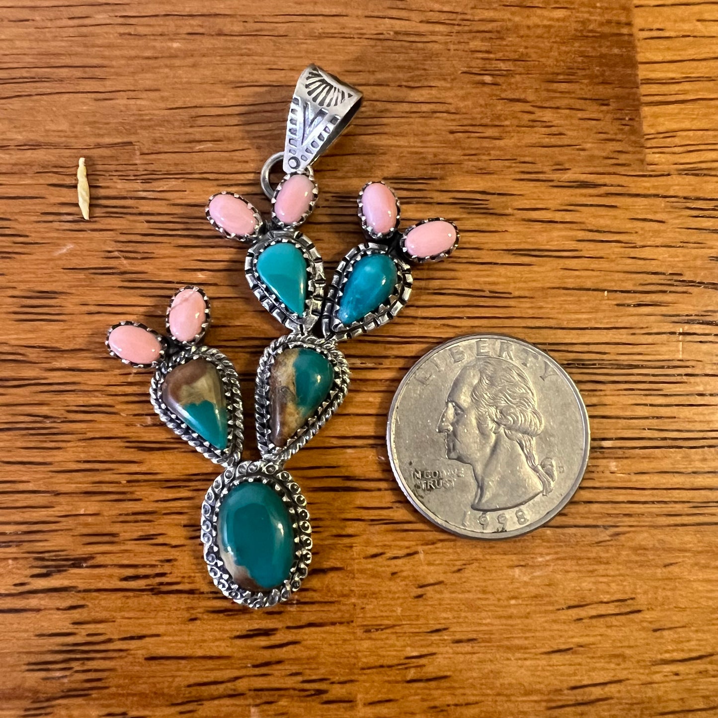 Sterling Silver Fox Turquoise Queen Conch Cactus Pendant