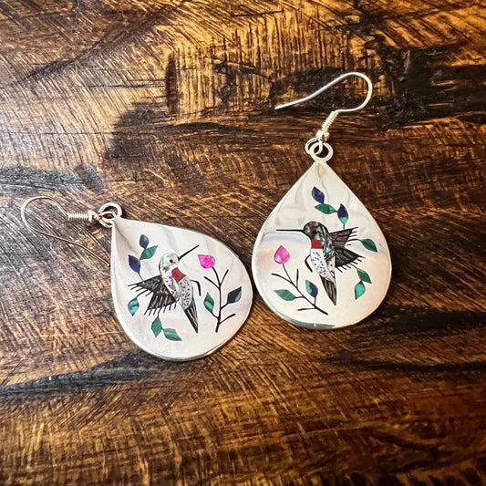 Raymond Boyd Sterling Silver Hummingbird Inlay Earrings