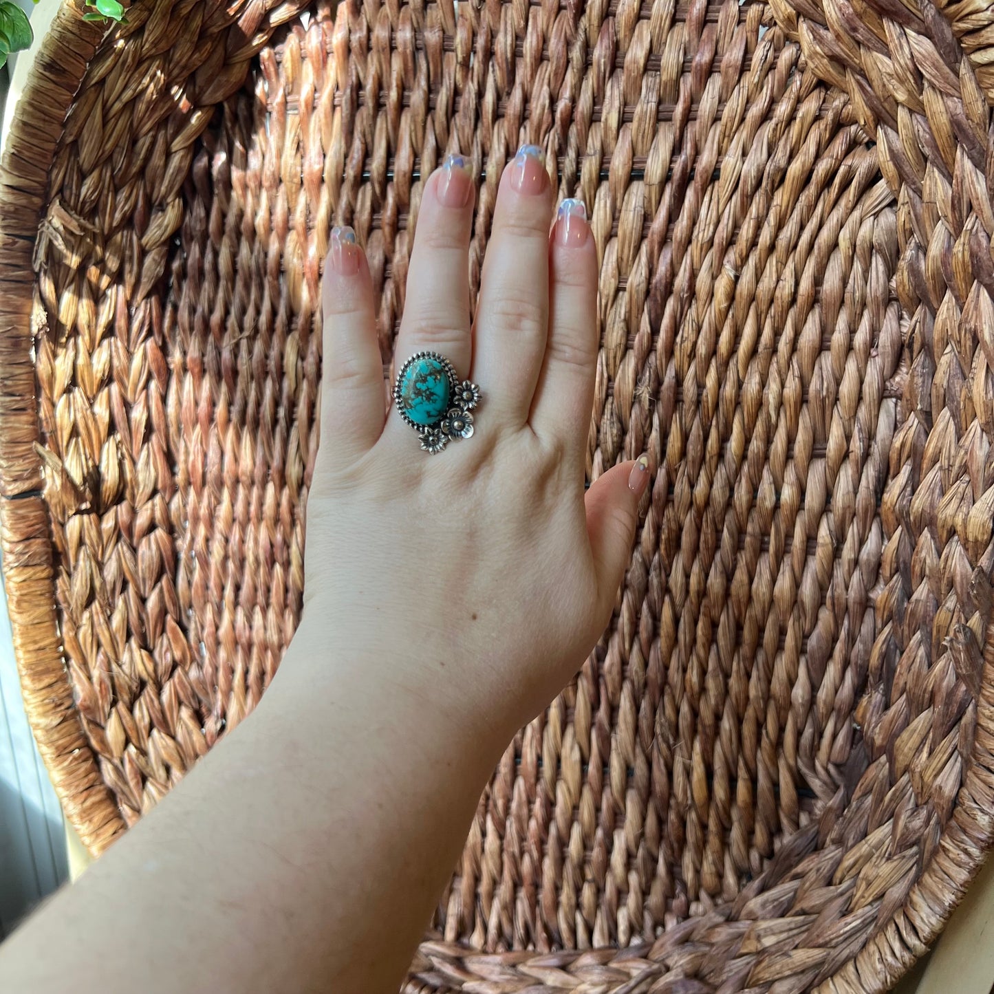 Kingman Turquoise Floral Statement Ring in Solid Sterling Silver