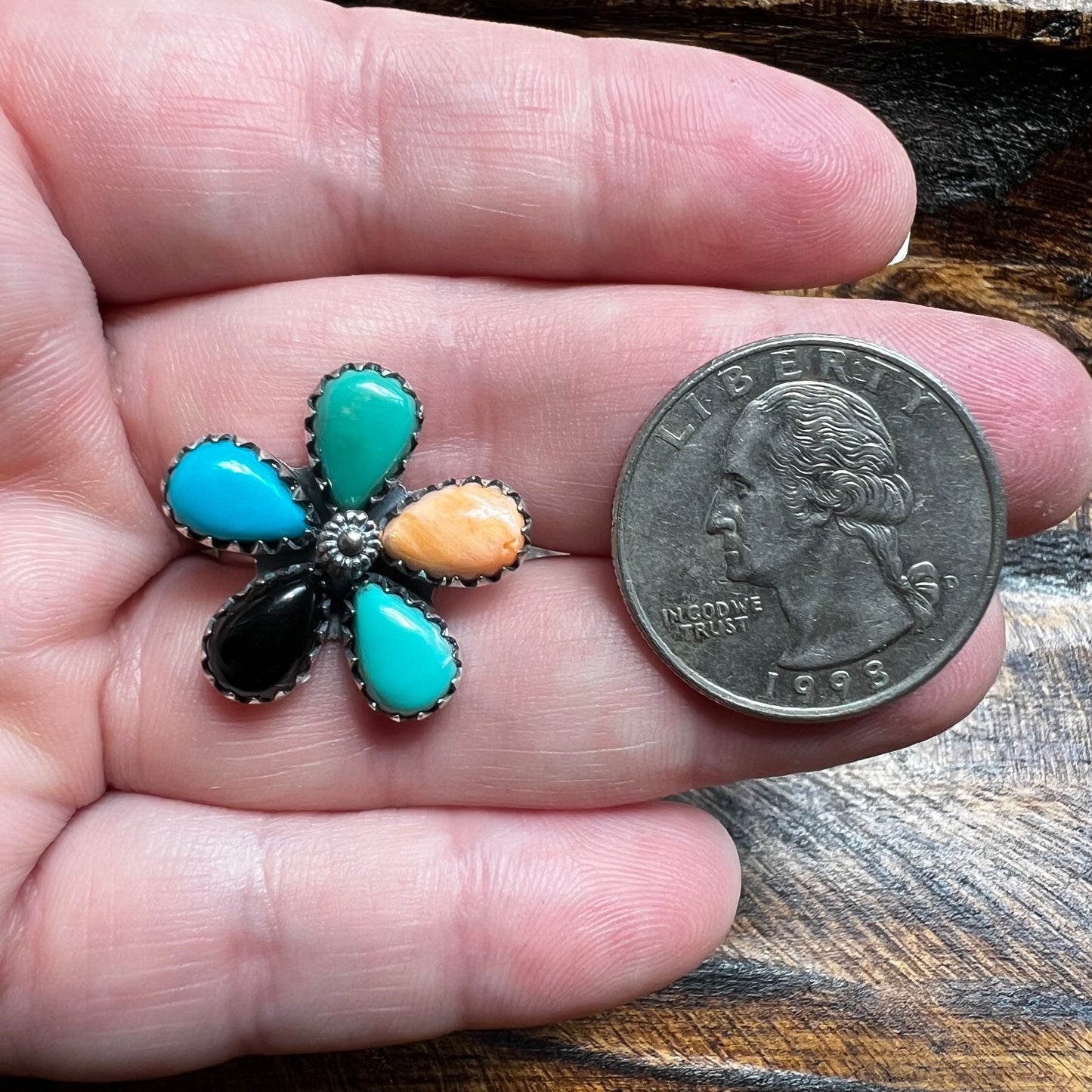 Sterling Silver Multi-Stone Flower Spinner Ring | Southwestern