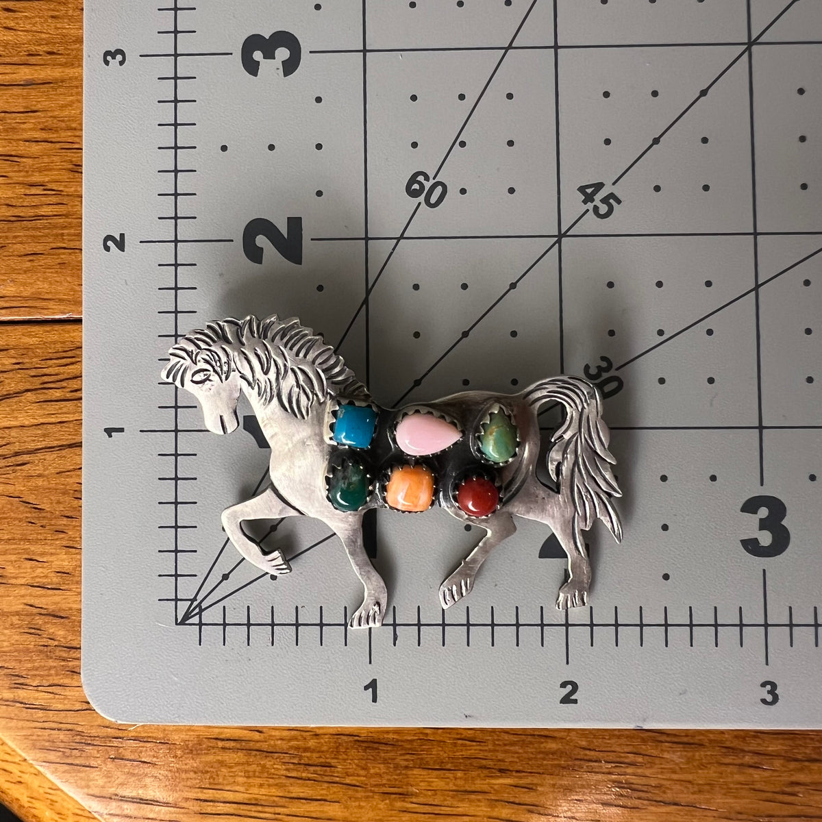 Sterling Silver Multi-Stone Horse Pendant – Kingman Turquoise, Queen Conch, Spiny Oyster & Italian Red Coral