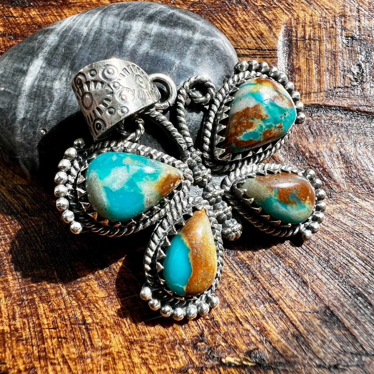 Ribbon Turquoise Statement Butterfly Pendant in Sterling Silver