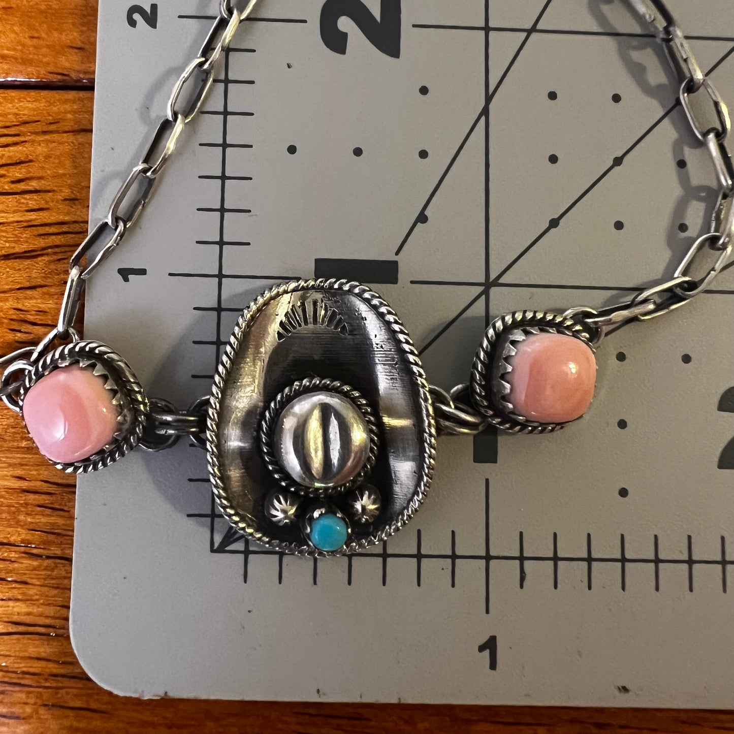 925 Sterling Silver Queen Conch & Kingman Turquoise Cowboy Hat Bracelet