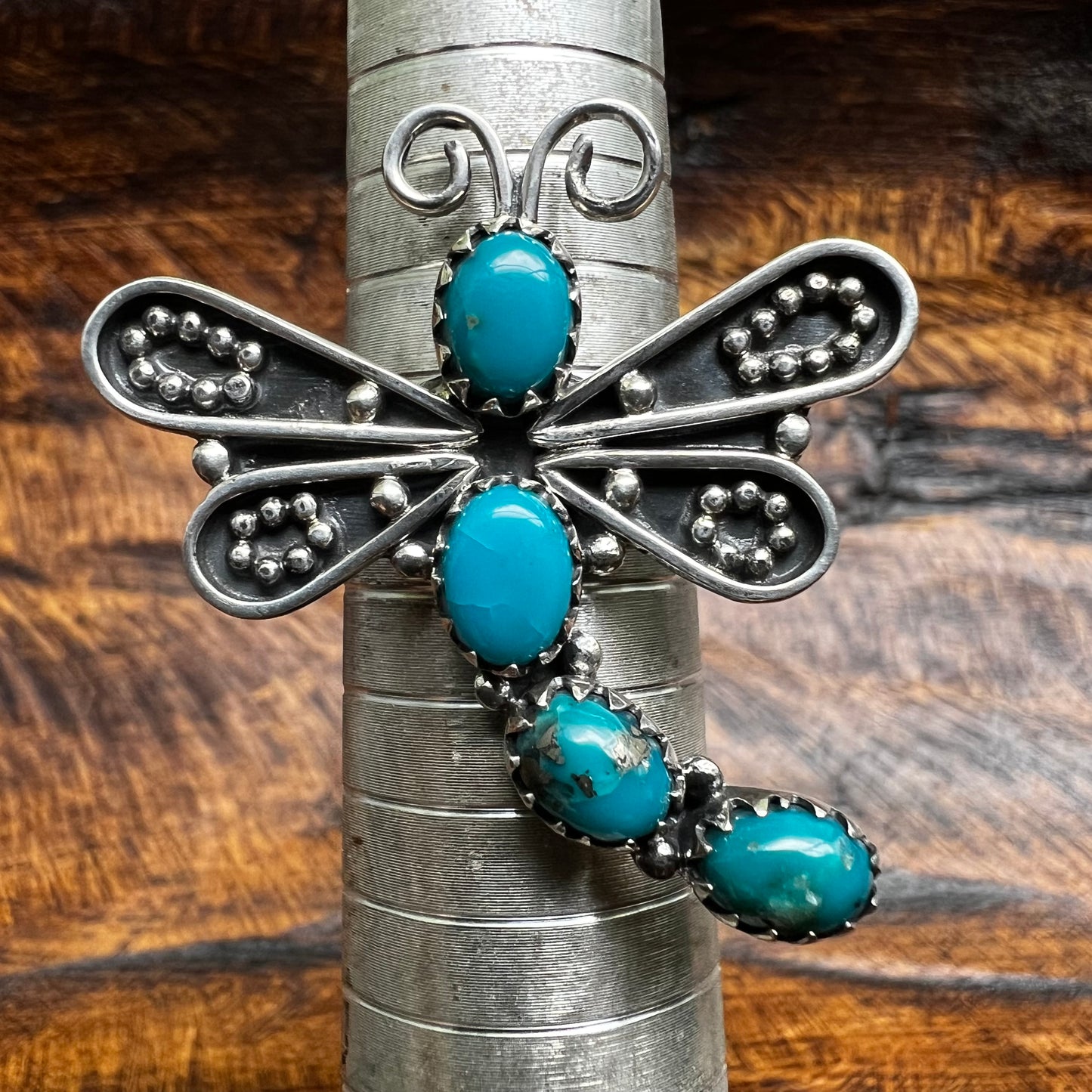 Handcrafted Sterling Silver Kingman Turquoise Dragonfly Ring – Size 8.5
