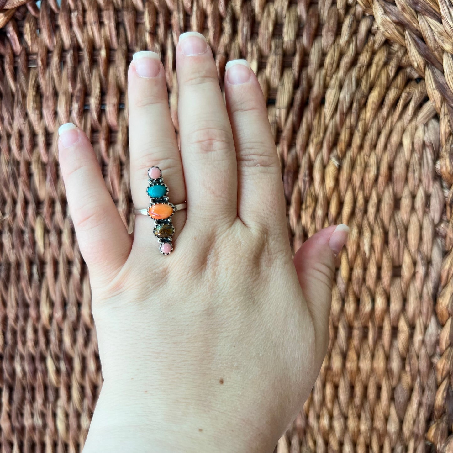 Sterling Silver Spiny Oyster Kingman Turquoise Queen Conch Adjustable Ring