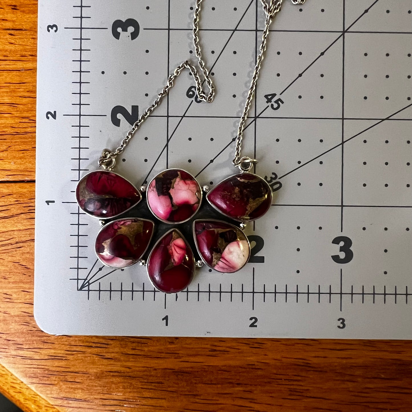 Sterling Silver Red Dahlia Statement Cluster Pendant Necklace