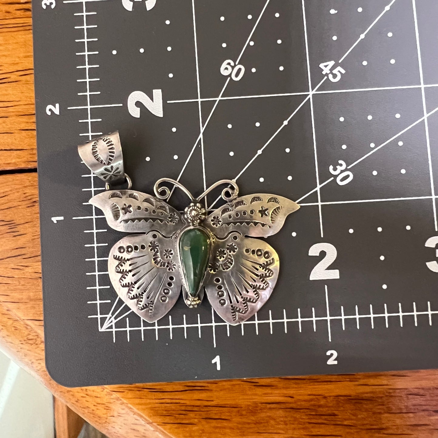 Kingman Turquoise Butterfly–Moth Pendant in Sterling Silver