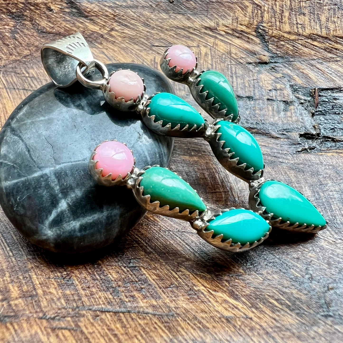 Kingman Turquoise & Queen Conch Cactus Pendant in Sterling Silver