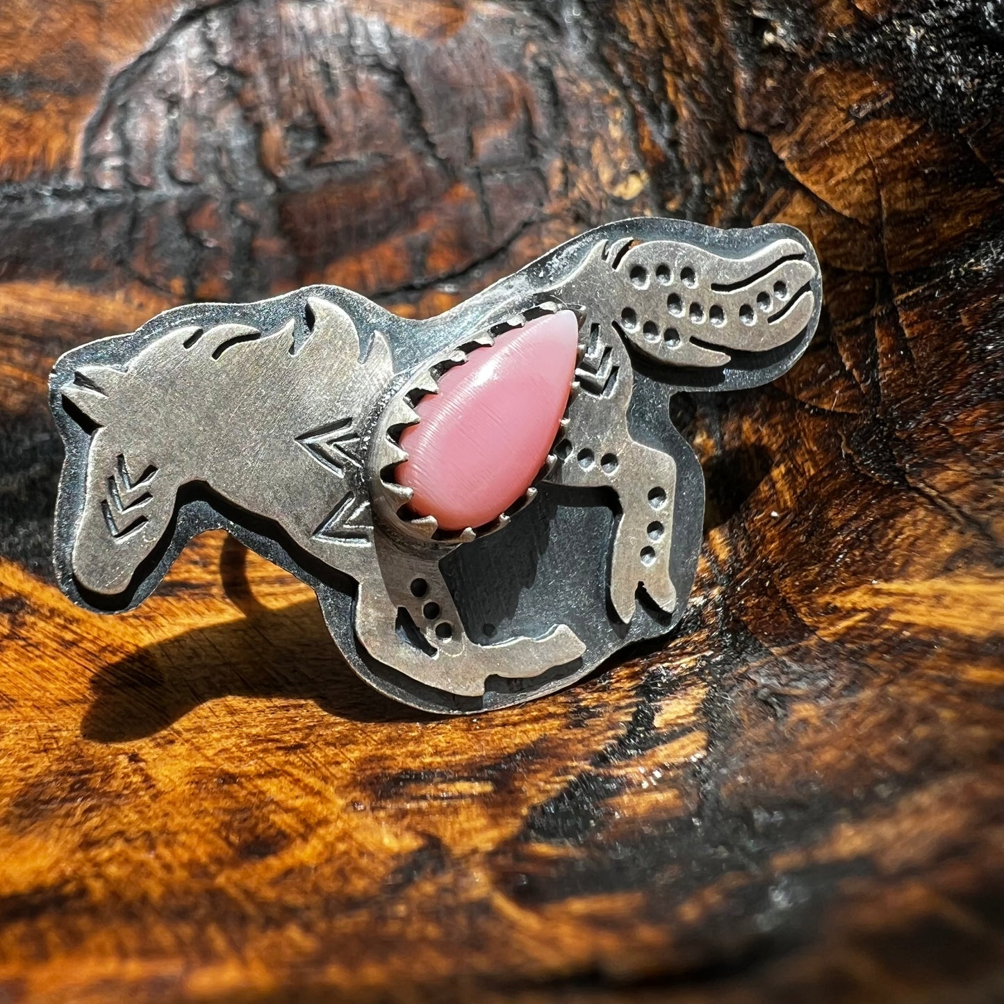 Sterling Silver Queen Conch Running Horse Ring Adjustable