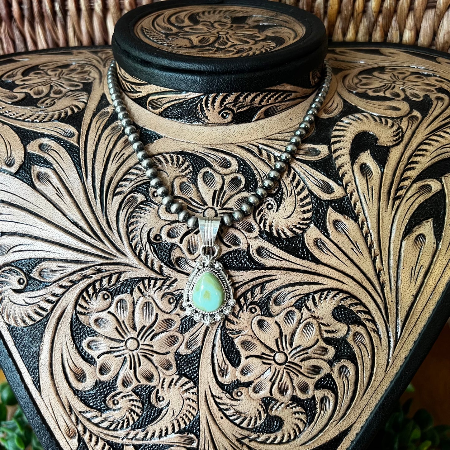 Native American Sonoran Gold Turquoise Sterling Silver Pendant by Marita Benally