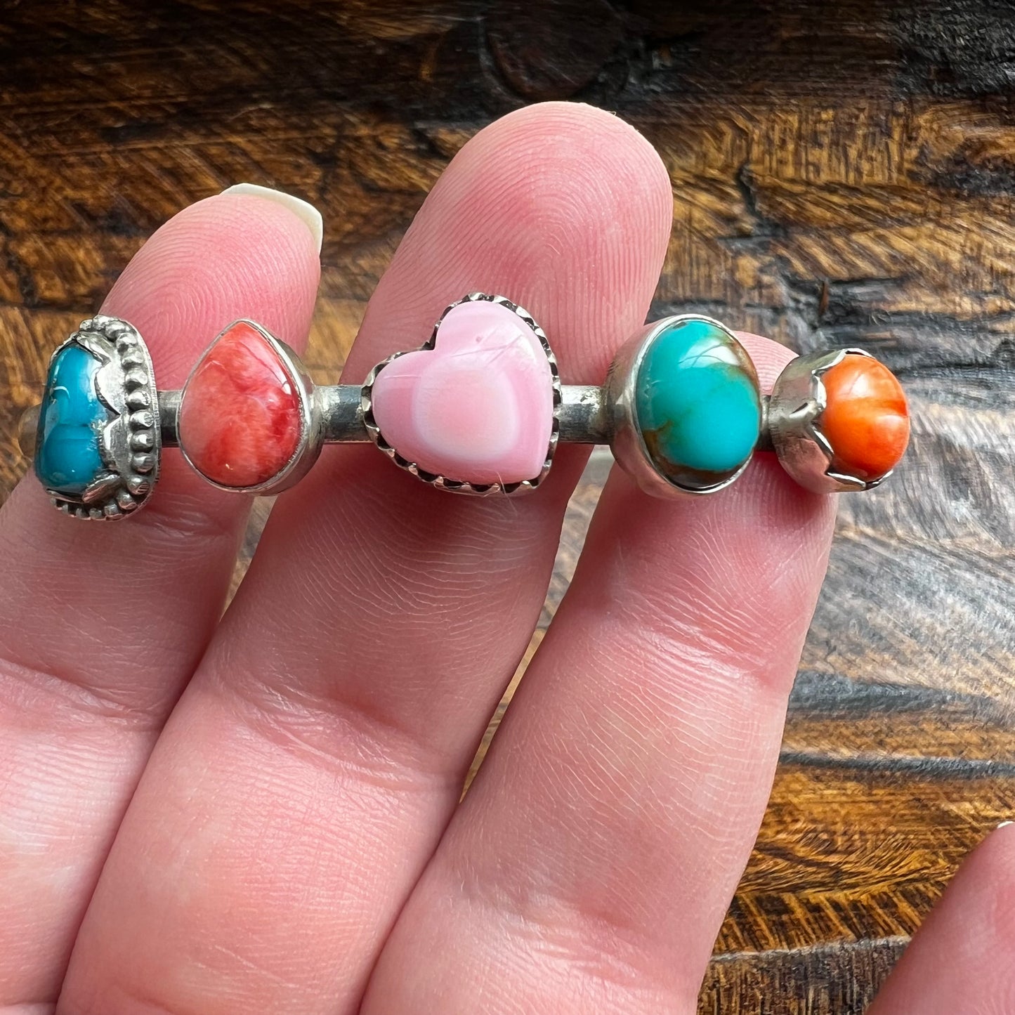 Multi-Stone Sterling Silver Cuff Bracelet | Turquoise, Queen Conch & Spiny Oyster | Size 7.5
