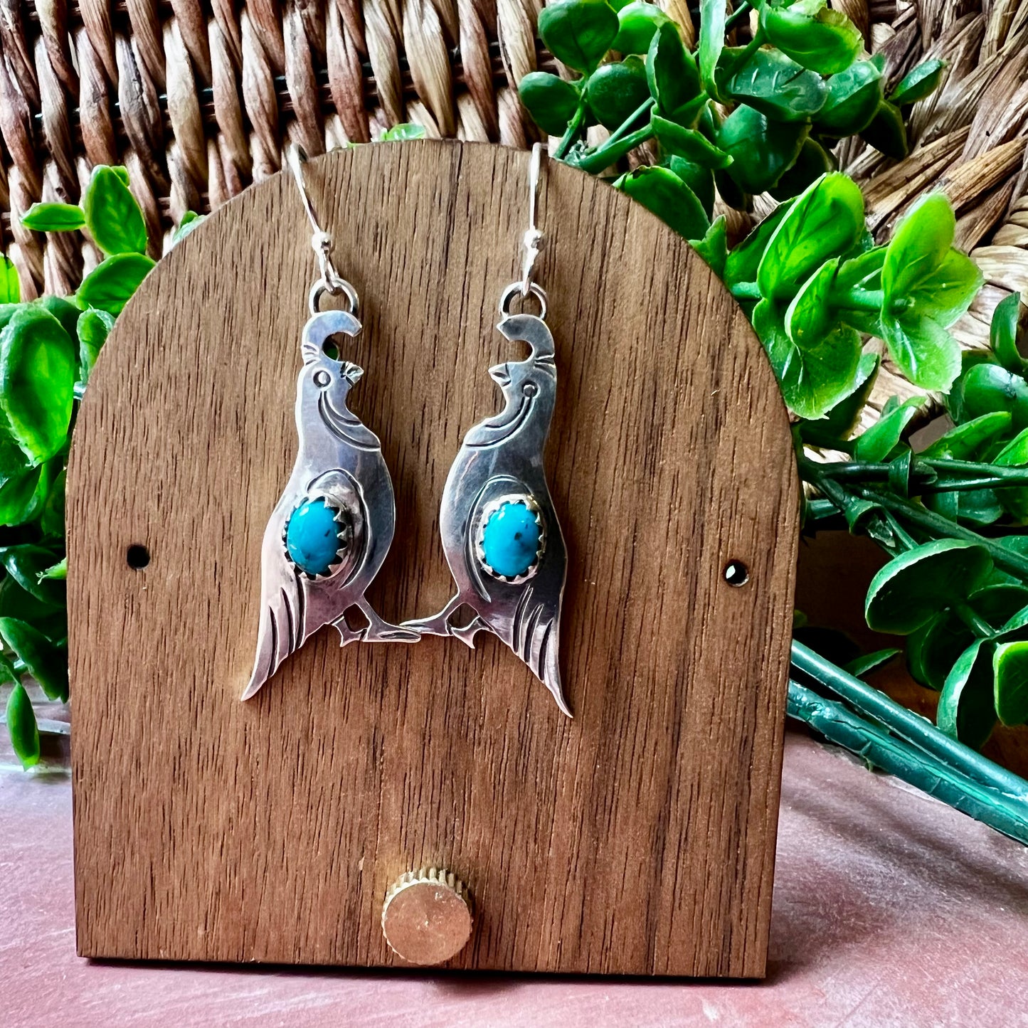 Kingman Turquoise Quail Earrings | Sterling Silver Southwestern Dangles