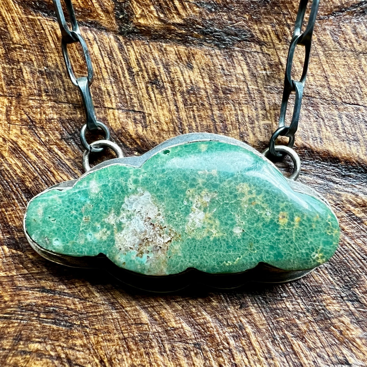Tony Yazzie Navajo Kingman Turquoise Cloud Necklace Sterling Silver Handmade